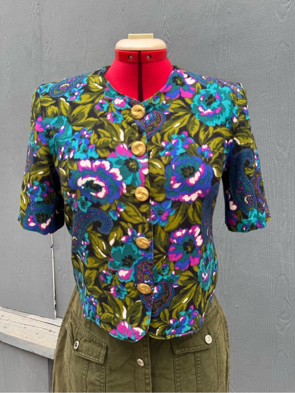 Early 90s Norton McNaughton Petites Crop Short Sleeved Jacket Shirt Size 4P